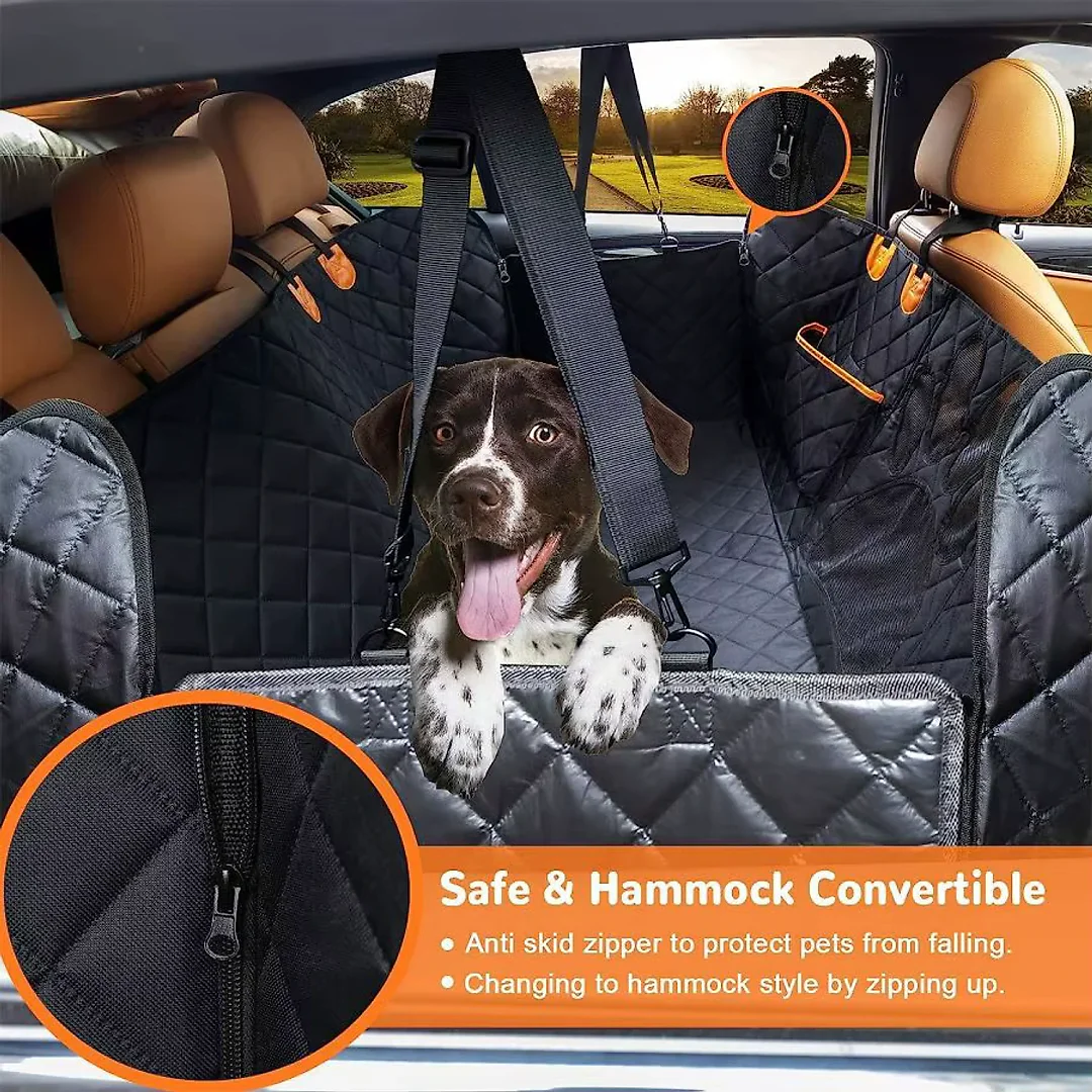 Dog Car Hammock with Mesh Window, Waterproof Dog Seat Cover for Back Seat with Side Flaps & Zippers for Cars, Trucks & SUVs