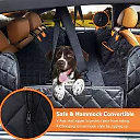 Dog Car Hammock with Mesh Window, Waterproof Dog Seat Cover for Back Seat with Side Flaps & Zippers for Cars, Trucks & SUVs