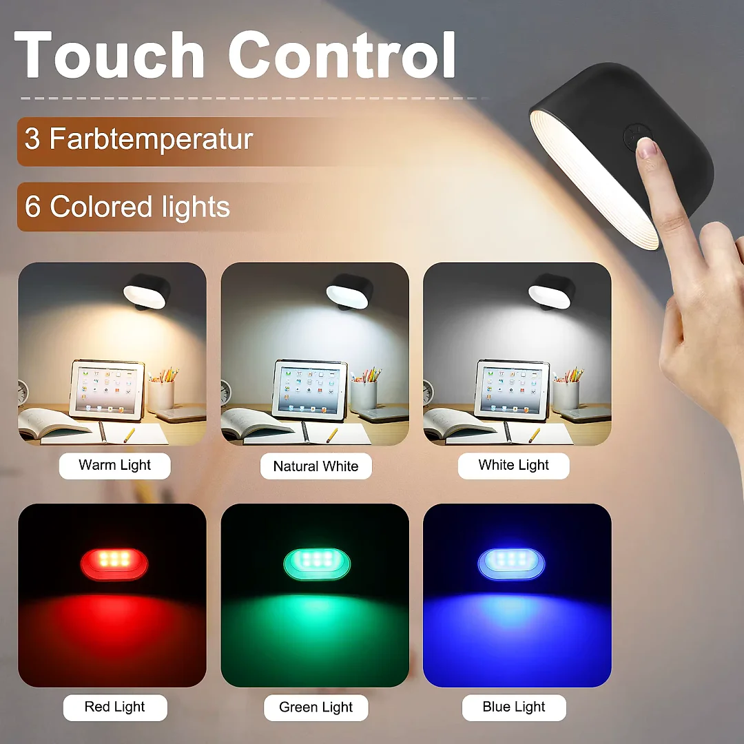 RGB Wall Light with Remote, Rechargeable Battery Operated LED Wall Sconce, 360 Degree Rotating Color Changing Night Light, White
