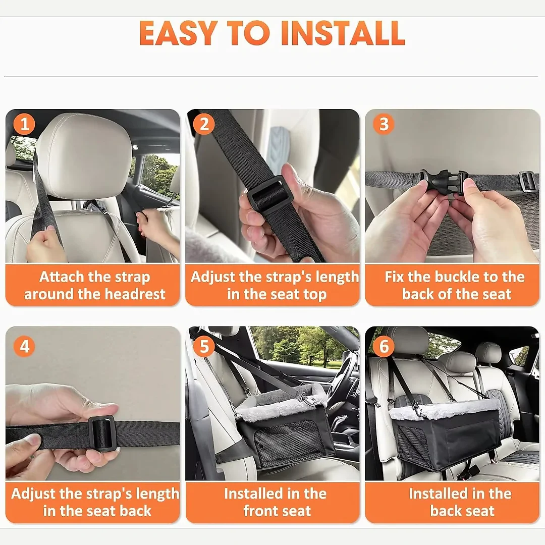 Elevated Dog Car Seat for Small Dogs, Console Booster Seat with Metal Frame & Removable Washable Cover, Portable Pet Travel Bed