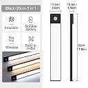 Ultra Slim Under Cabinet Lighting, Battery Operated Rechargeable Motion Sensor LED Bar with Magnetic Mount, 3 Colors & Dimming, USB-C