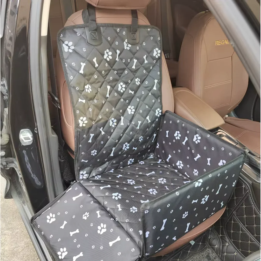 Dog Car Seat Cover & Basket, Foldable Waterproof Pet Travel Carrier Hammock for Back Seat, Gray