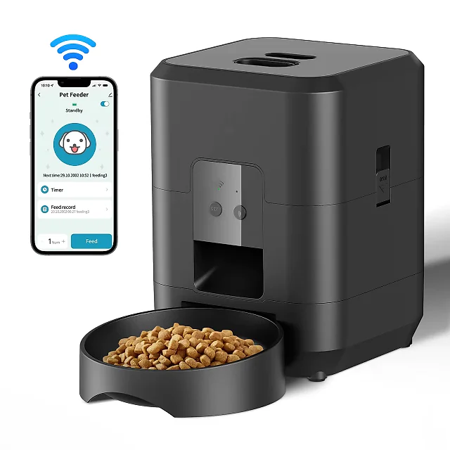 Automatic Cat Feeder with Timer, Programmable Pet Food Dispenser with LCD Display for Cats & Dogs, Wi-Fi App or Button Control