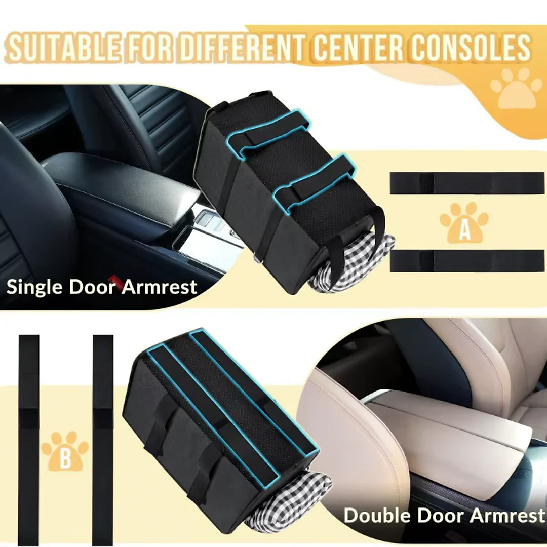 Dog Car Seat for Small Dogs, Center Console Dog Seat with Safety Leash, Soft Cushion & Adjustable Straps, Portable Pet Booster, Black