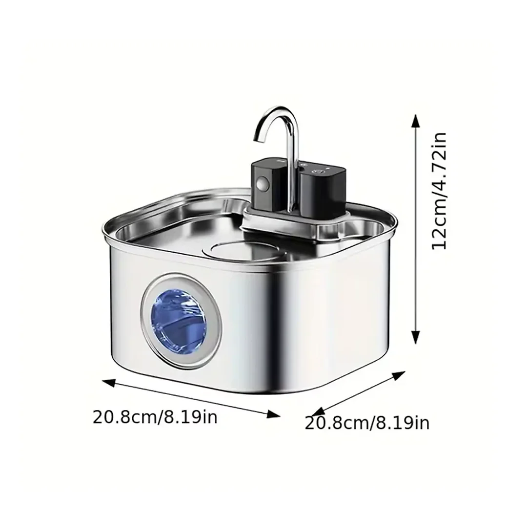 Wireless Cat Water Fountain 3L, Battery Operated Stainless Steel Pet Fountain with Motion Sensor, Cordless Cat Fountain for Any Room