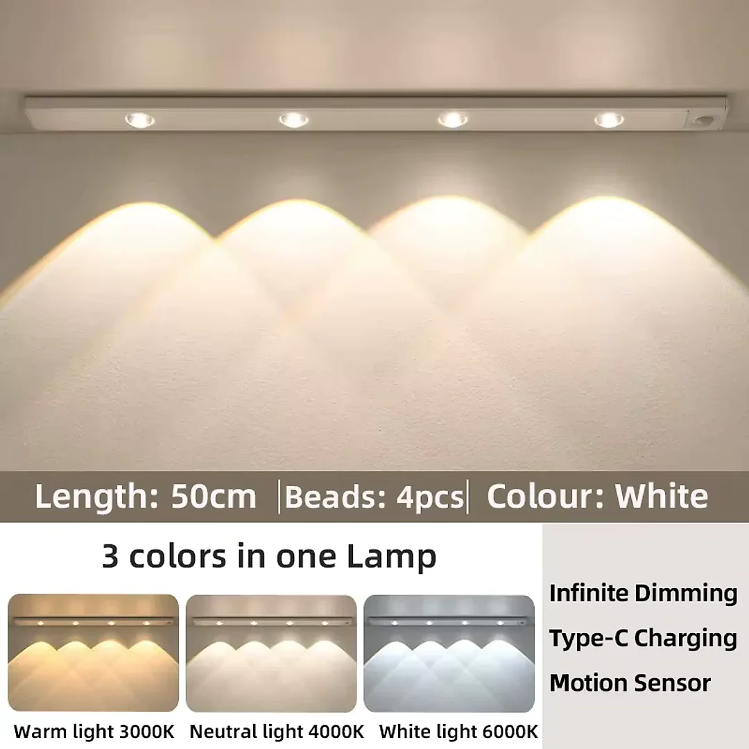 Rechargeable Under Cabinet Lights 2-Pack, Wireless Motion Sensor LED Light Bars with 3 Color Modes for Kitchen, Closet & Stairs