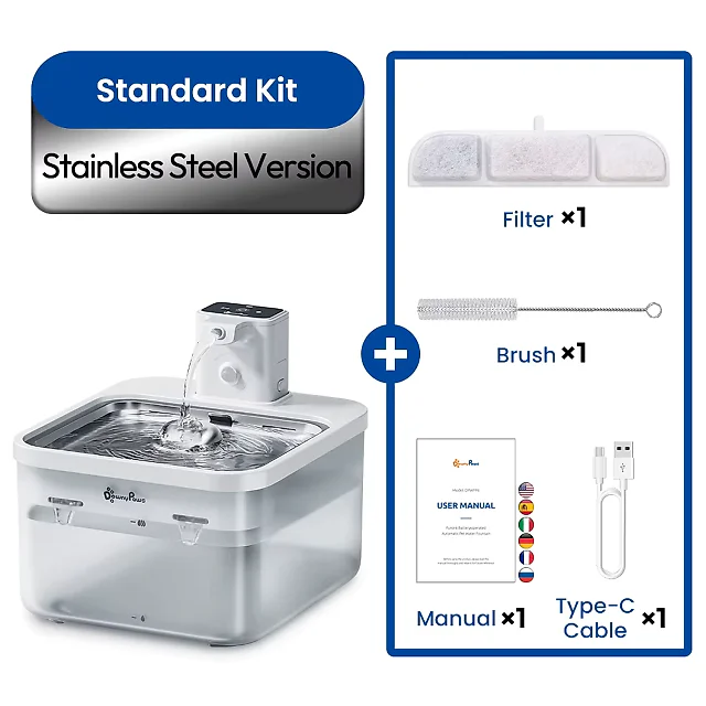 Wireless Cat Fountain Stainless Steel 2.5L, 4000mAh Battery Operated Pet Water Fountain with Motion Sensor, Quiet & Cordless