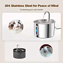 Cat Fountain Stainless Steel 2.2L, Pet Water Fountain with Water Level Window for Cats & Small Dogs, Optional Motion Sensor