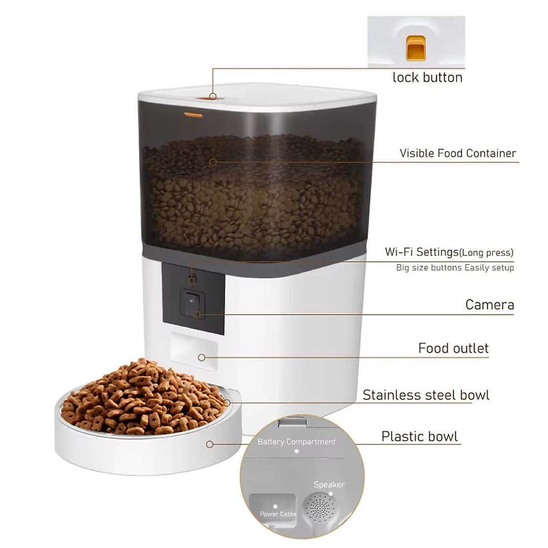 Automatic Cat Feeder with Camera, 4L Smart Pet Feeder with HD Video, App Remote Feeding & Stainless Steel Bowl, White
