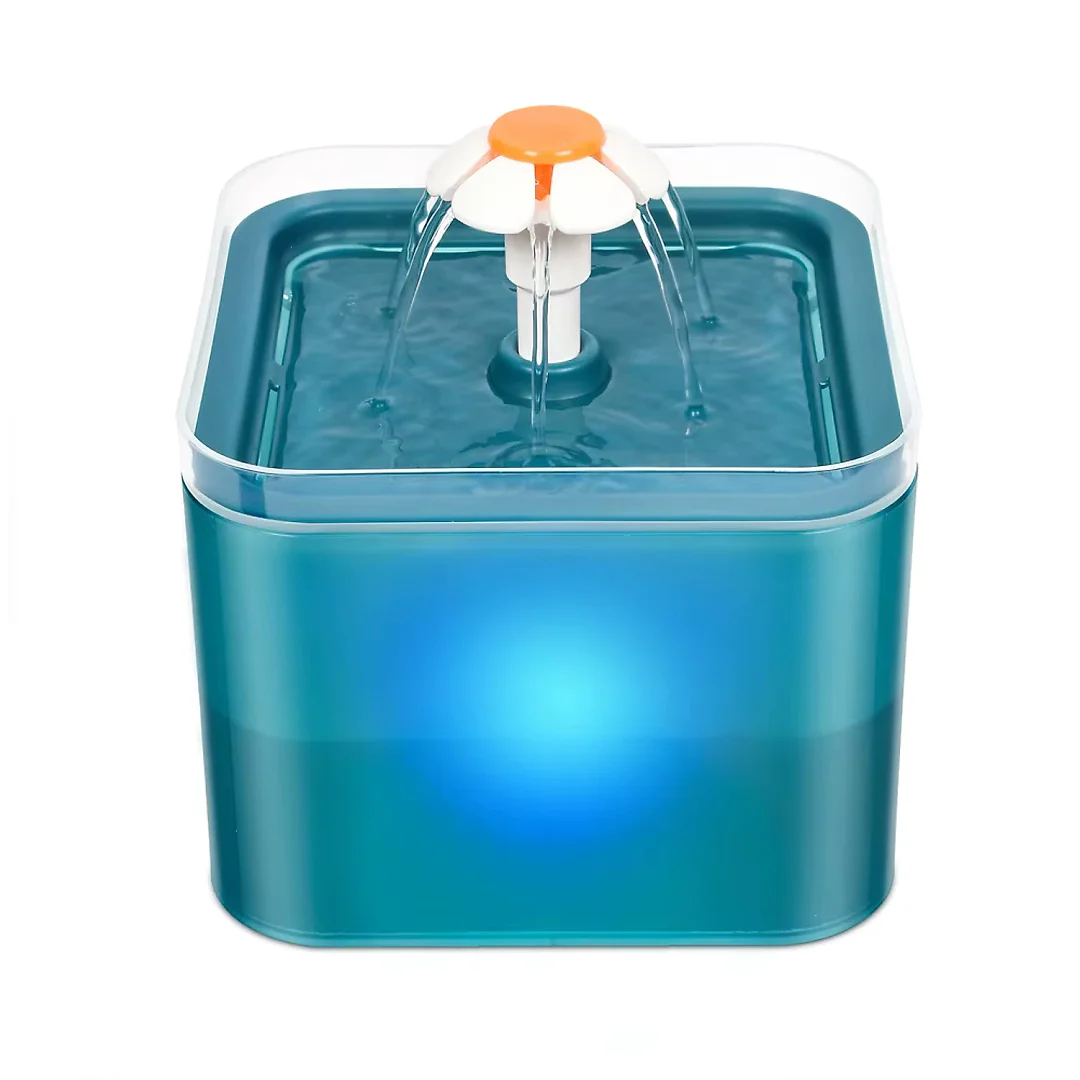 Cat Water Fountain with LED Light 2L, Automatic Pet Water Fountain for Cats & Dogs with Recirculating Filter, USB Powered