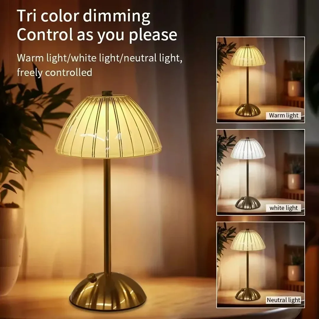 Crystal Table Lamp, Rechargeable Cordless LED Touch Lamp with Crystal-Effect Shade, Battery Operated Gold Bedside Night Light