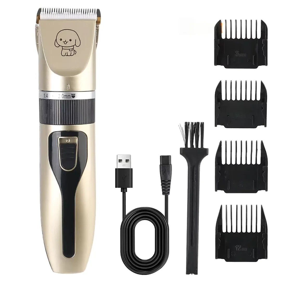Dog Clippers for Grooming, Cordless Rechargeable Low-Noise Pet Hair Trimmer with Guide Combs for Dogs & Cats, Gold