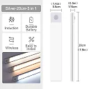 Ultra Slim Under Cabinet Lighting, Battery Operated Rechargeable Motion Sensor LED Bar with Magnetic Mount, 3 Colors & Dimming, USB-C