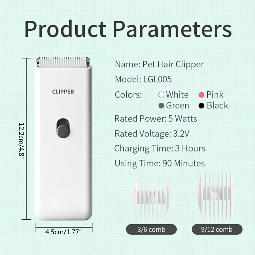 Dog Clippers Rechargeable, Cordless Pet Hair Clipper with up to 90 Minutes Runtime, Grooming Trimmer for Dogs & Cats